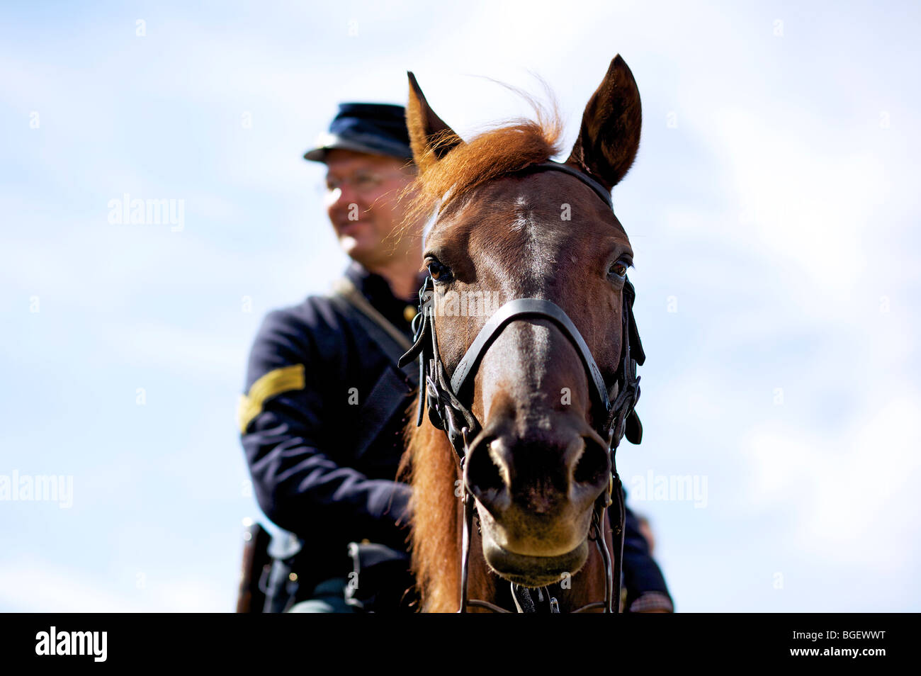 Dressing in 1800's period outfits during the Morgan Horse-Powered Field day at at a Deerfield Wisconsin Farm. Stock Photo