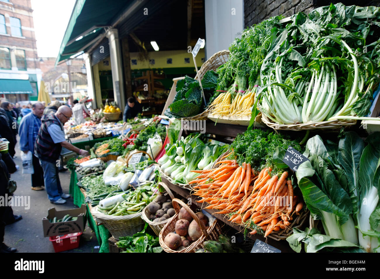 Vegetable stall. Borough Market. London. UK Stock Photo