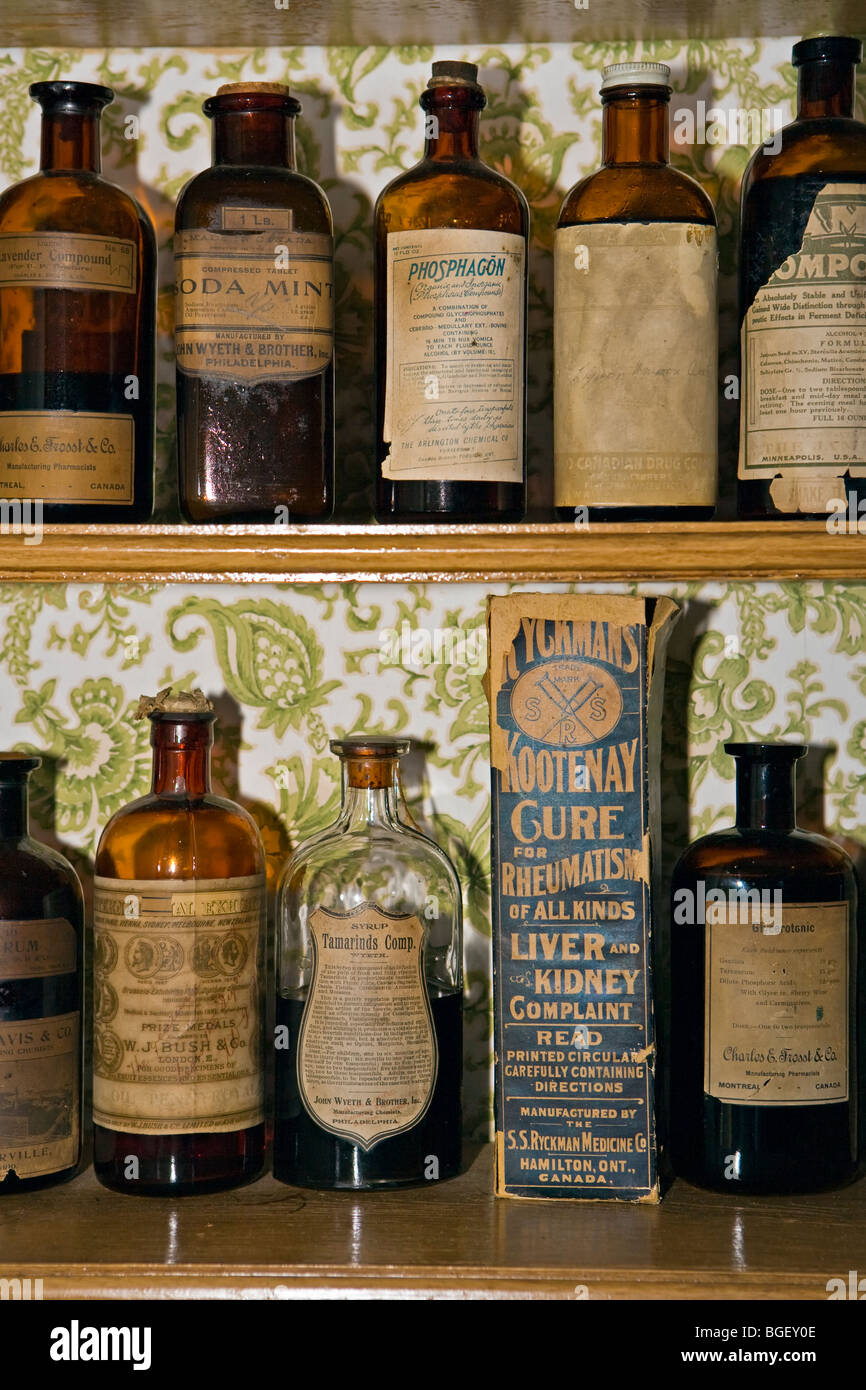 Bottles inside the Sherbrooke Drug Store in Sherbrooke Village Museum (a restored 1860's lumbering and shipbuilding community) i Stock Photo