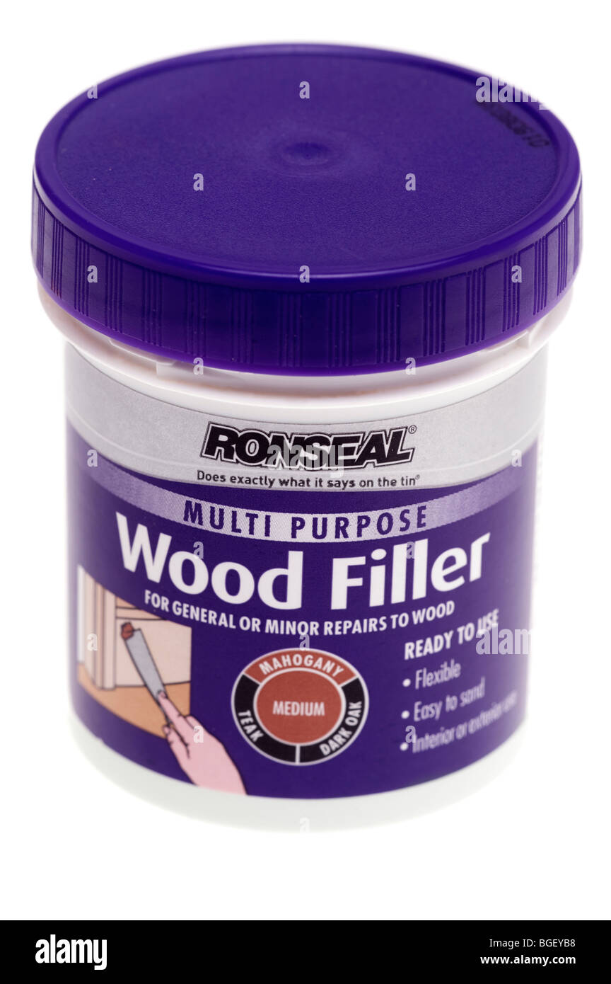 Tub of Ronseal multi purpose wood filler Stock Photo