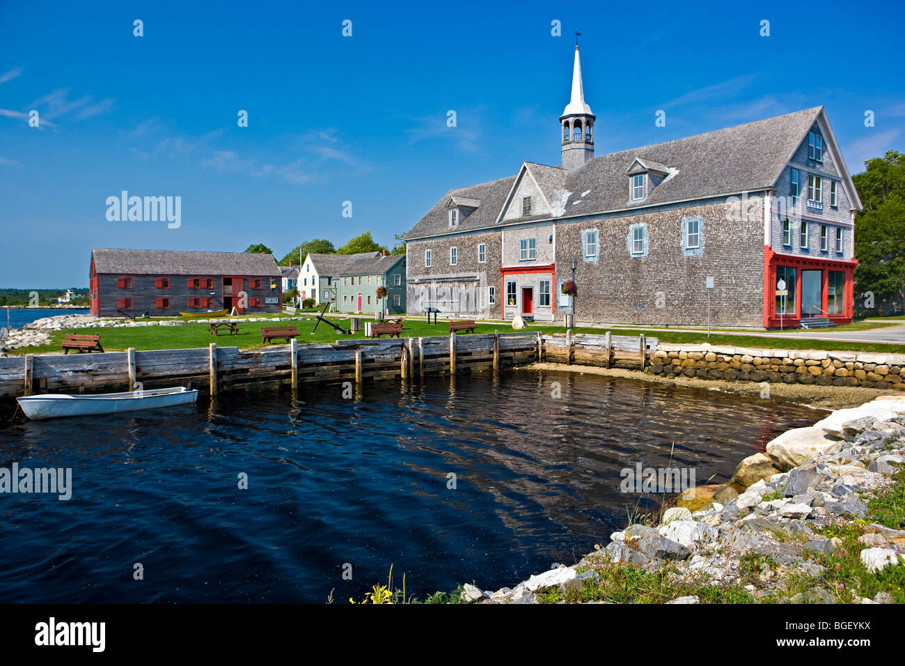 Cox's Building and the Dory Shop along the waterfront in the town of