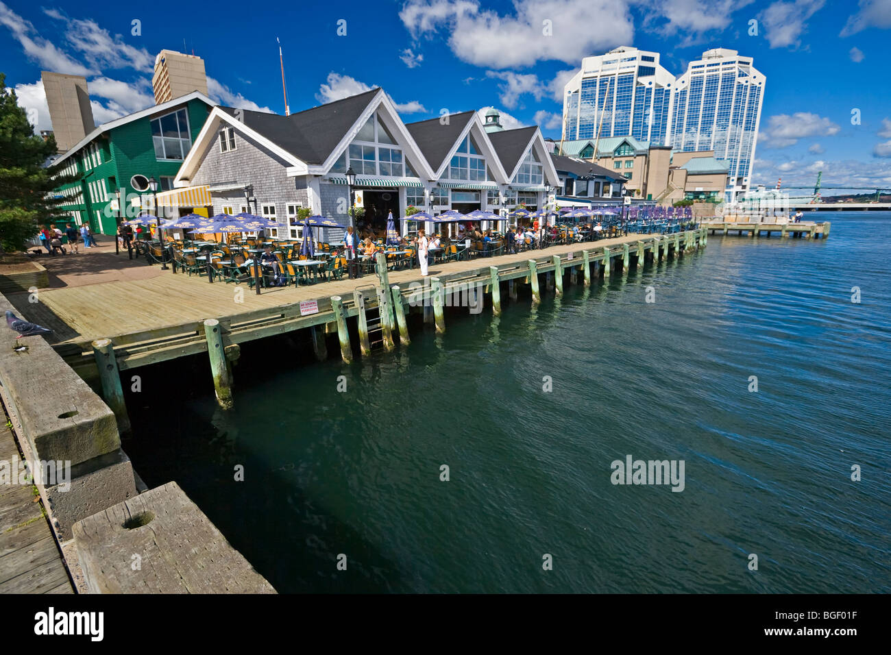 Waterfront Restaurants in the Historic Properties National Historic Site, Privateers Wharf in downtown Halifax, Halifax Metro, H Stock Photo
