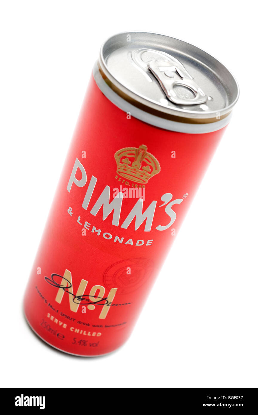 Red can of Pimms no1 with lemonade Stock Photo