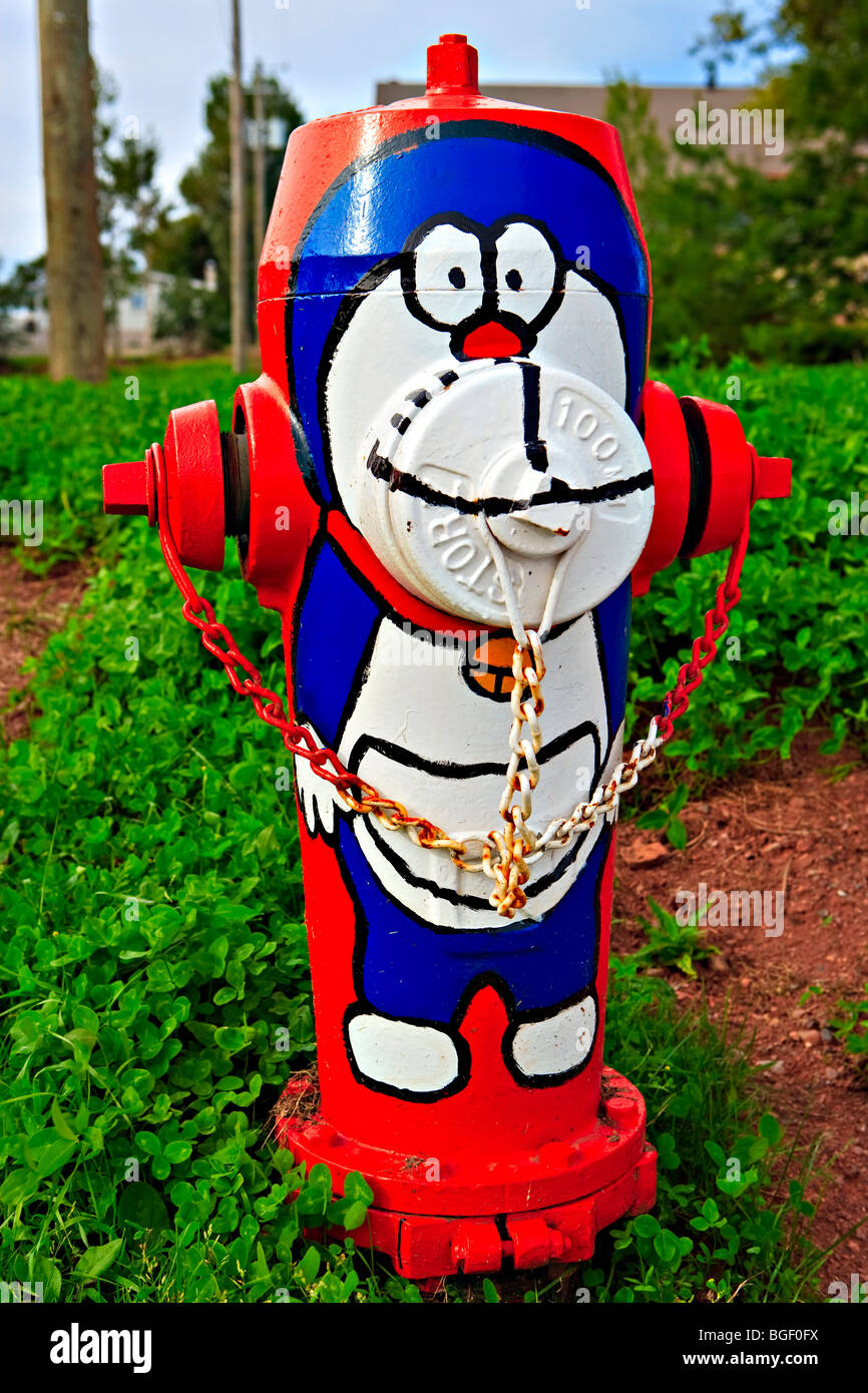 Decorated Fire Hydrant along highway 132 in the town of New Carlisle, Gaspesie, Gaspesie Peninsula, Bay of Chaleur, Quebec, Cana Stock Photo