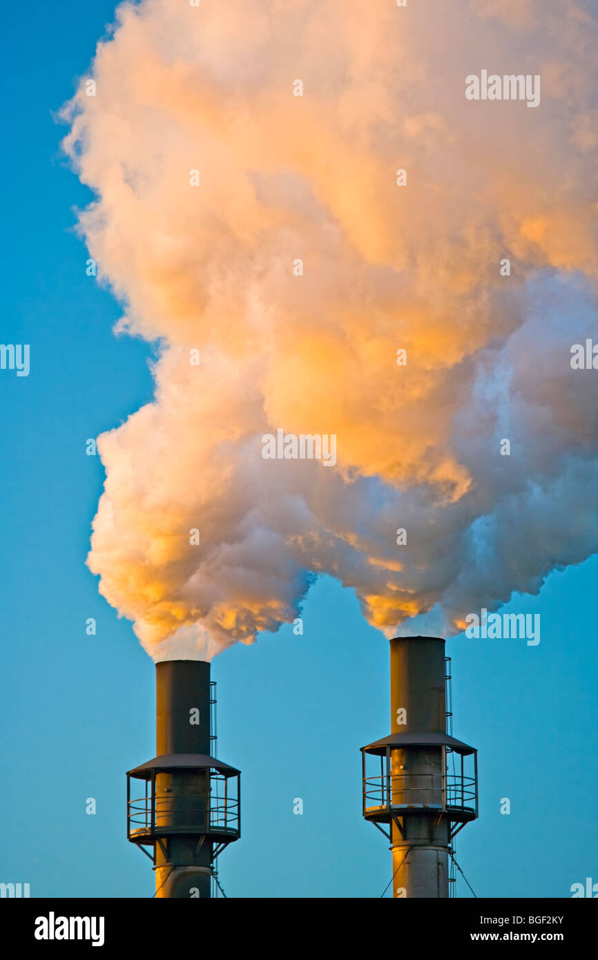 Industrial Pollution in the city of Sault Ste Marie, between Lake Superior and Lake Huron, Great Lakes, Ontario, Canada. Stock Photo