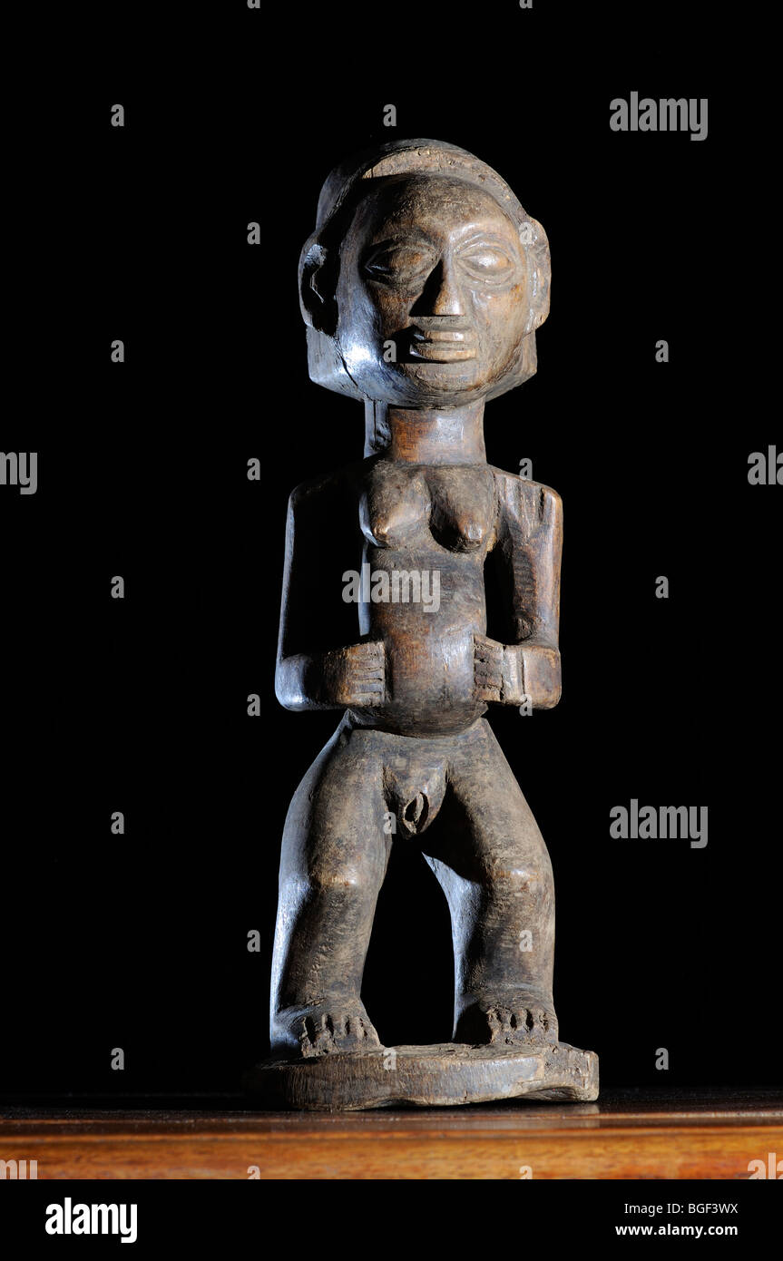 carved wooden figure from Democratic Republic of Congo Stock Photo