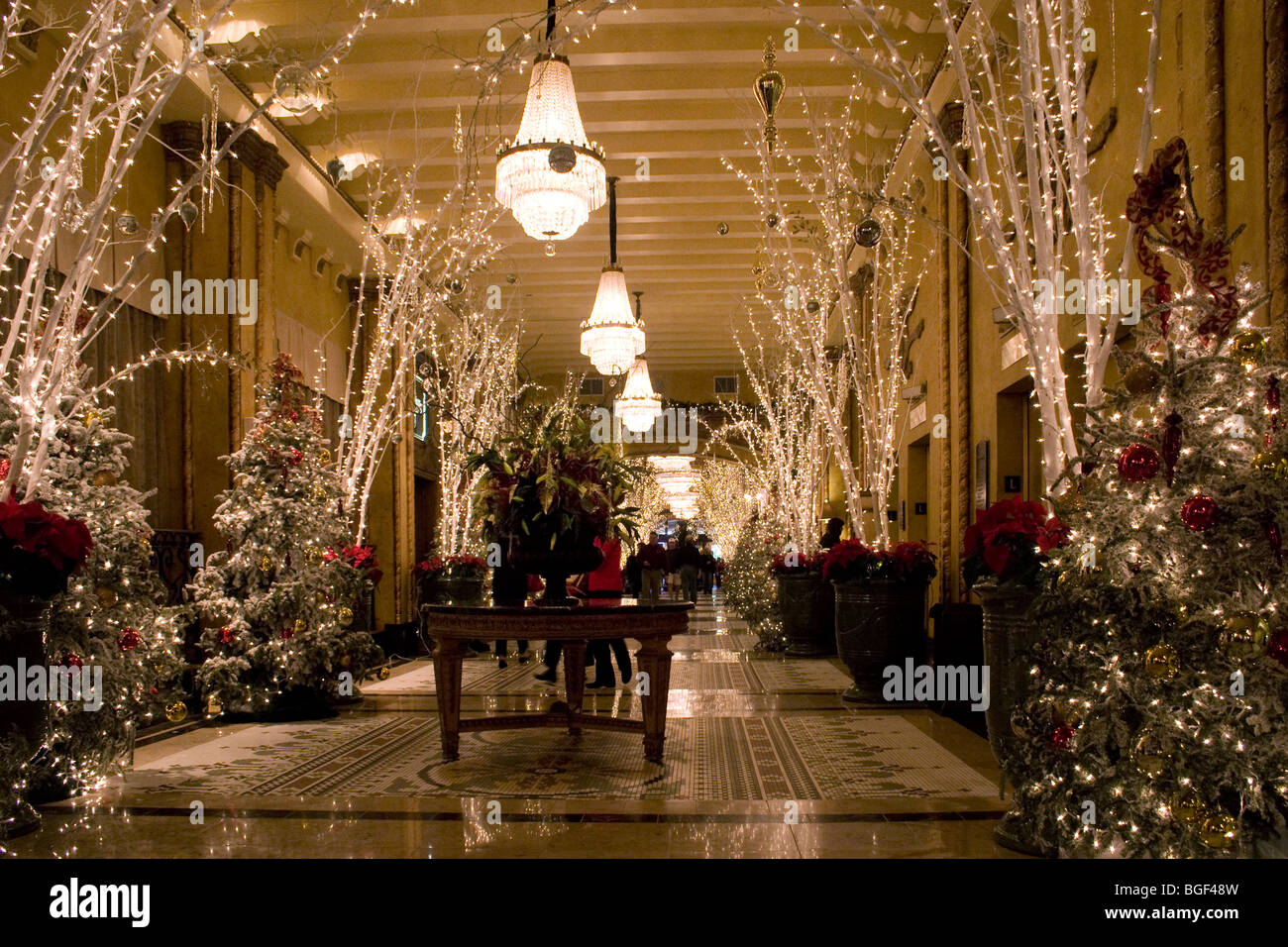 Roosevelt Hotel lobby with Christmas decorations and lights.  New Orleans, LA, USA. Stock Photo
