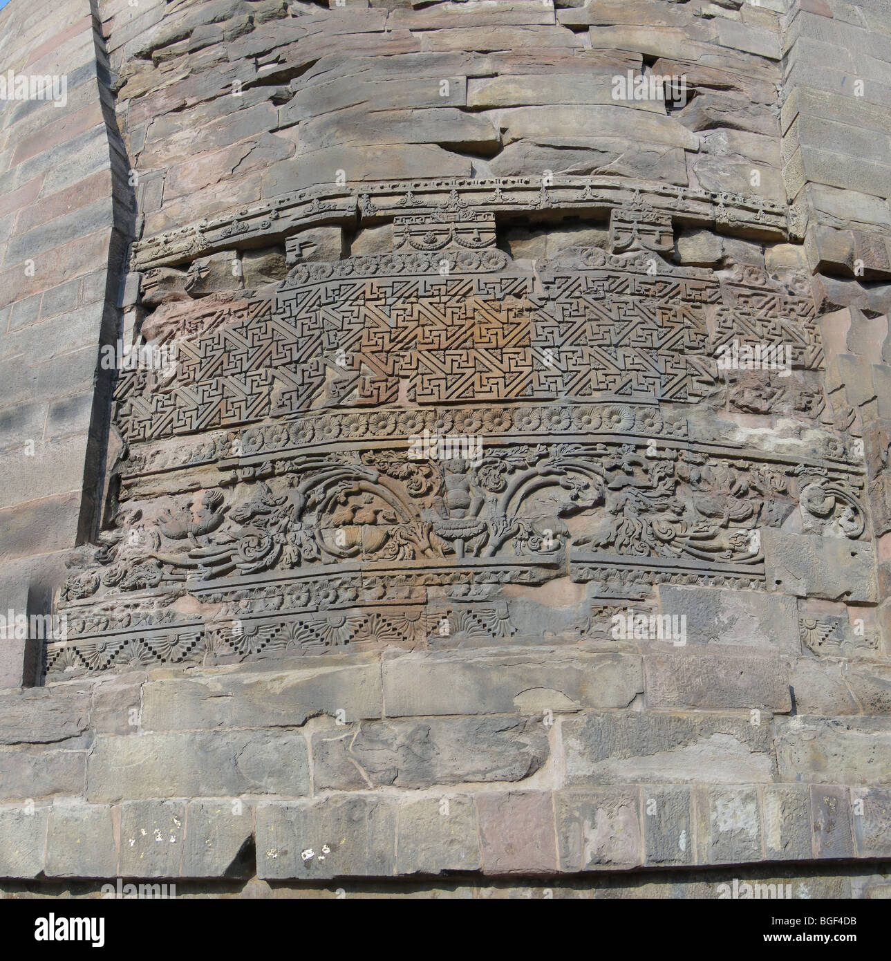 Ancient Buddhist decoration on the Dharmeka Stupa, Sarnath, India, Asia Stock Photo