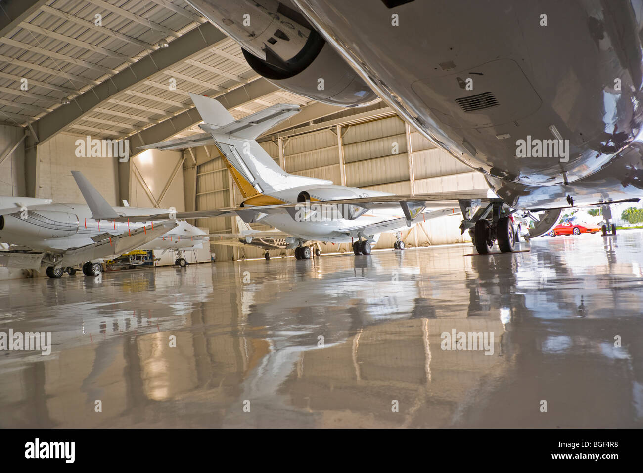 Jets in a hangar, Aero Toy Store, Ft. Lauderdale, Florida, USA Stock