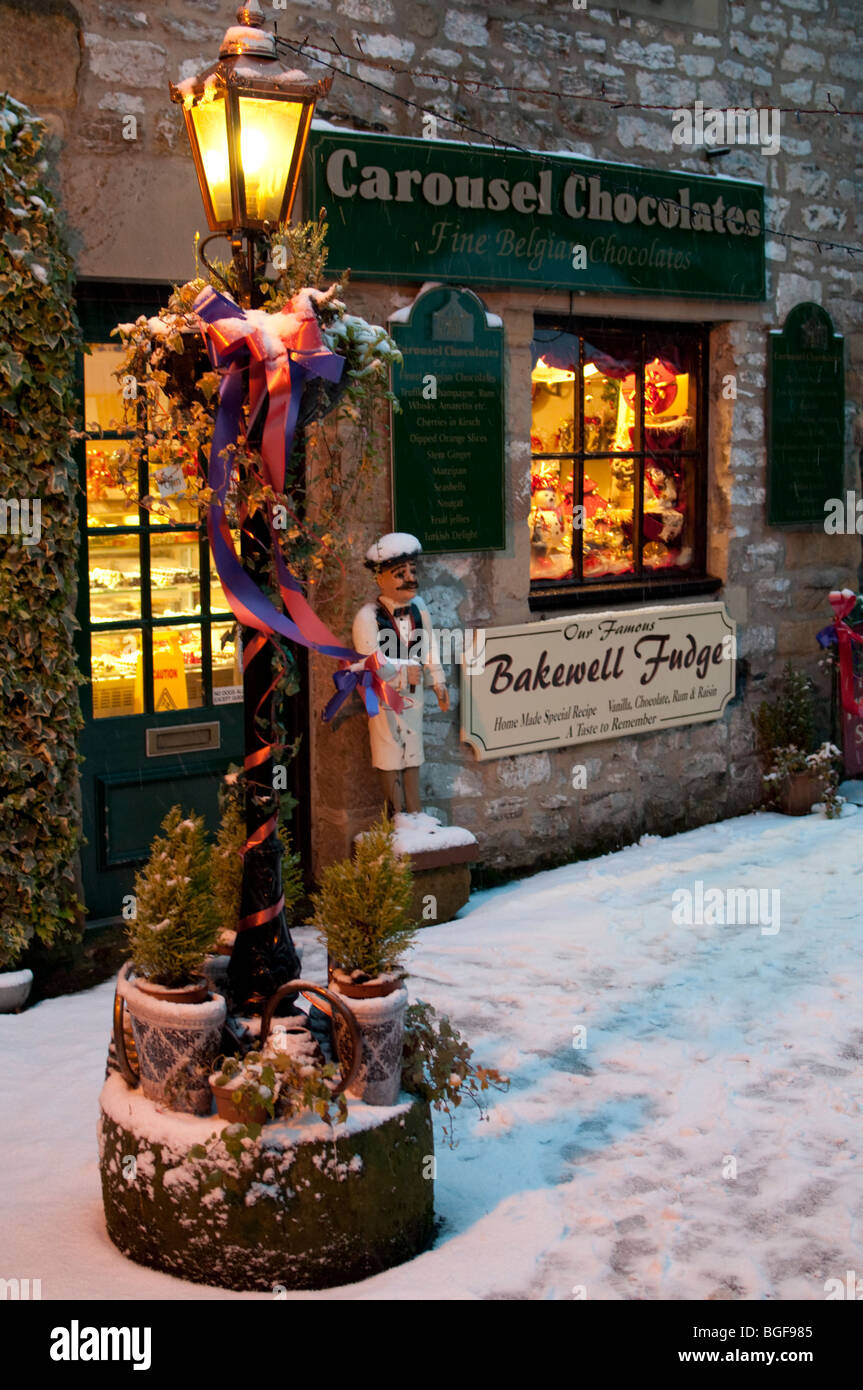 Bakewell Shop front in the Peak District Derbyshire after heavy snow
