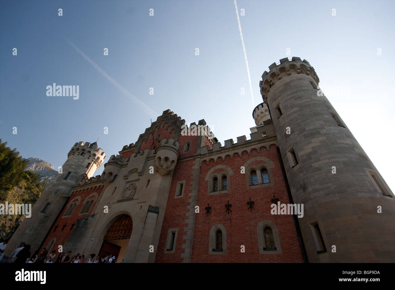 Low angle view of Gatehouse of  Neuschwanstein Castle in Bavaria, Germany Stock Photo