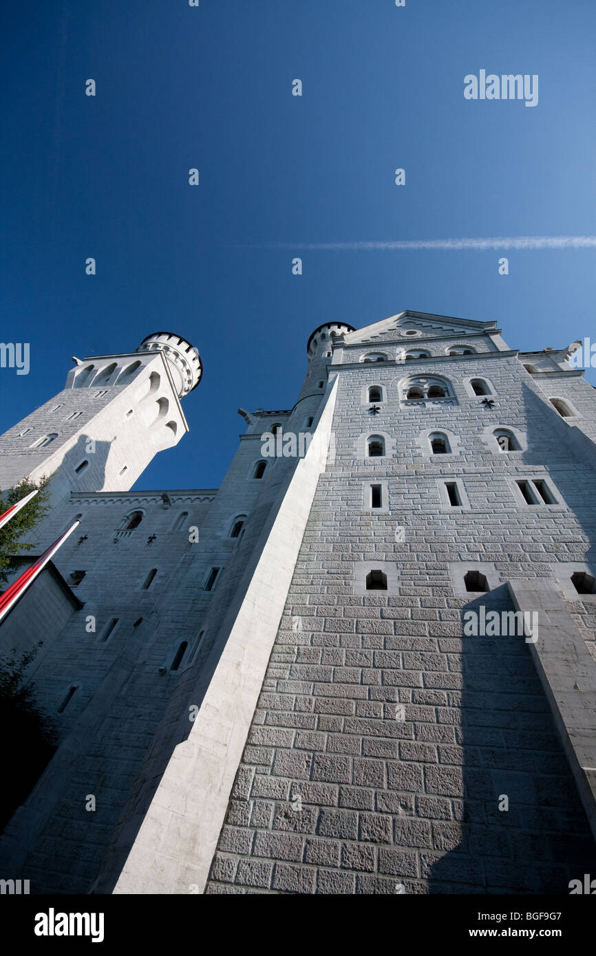 Low angle view of  Neuschwanstein Castle in Bavaria, Germany Stock Photo