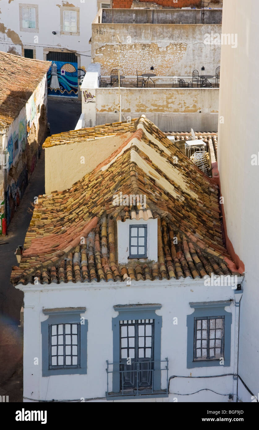 Roof on old building, Avenida da Republica, Faro, Portugal, Summer 2009 Stock Photo