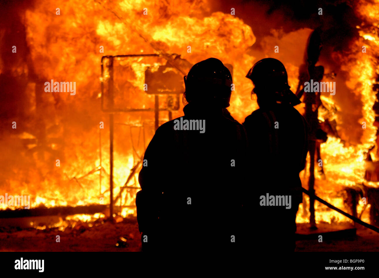 burning structure Spanish festival 'Las Fallas' Stock Photo
