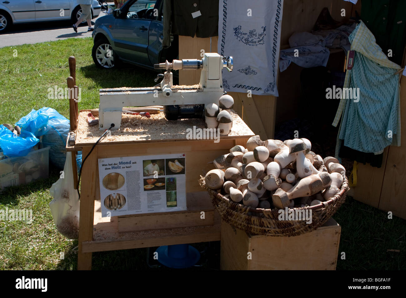 View of drill machine used to carve toys from wood in Bavaria, Germany Stock Photo