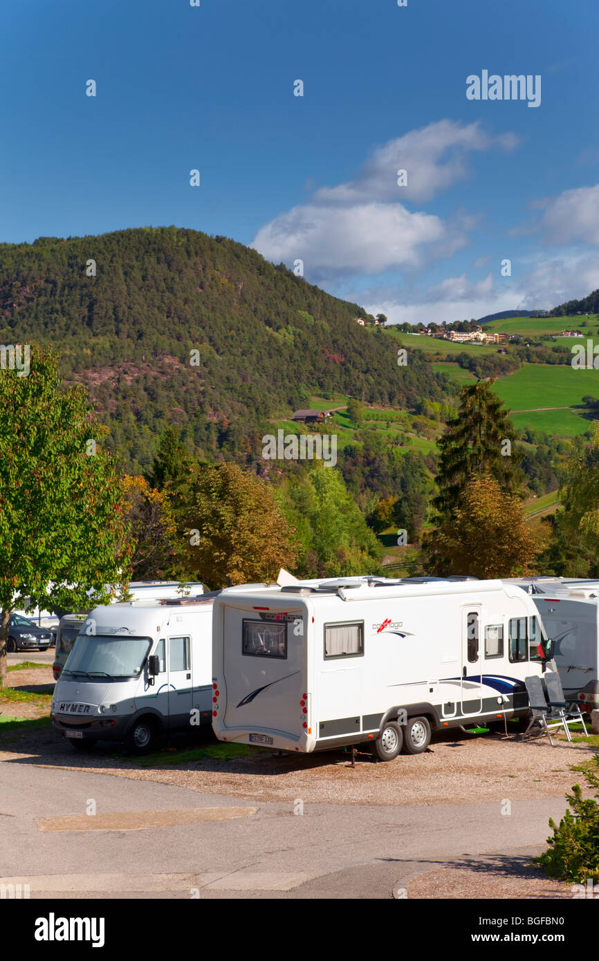 Hymer campervan at Camping in Northern Italy Stock Photo