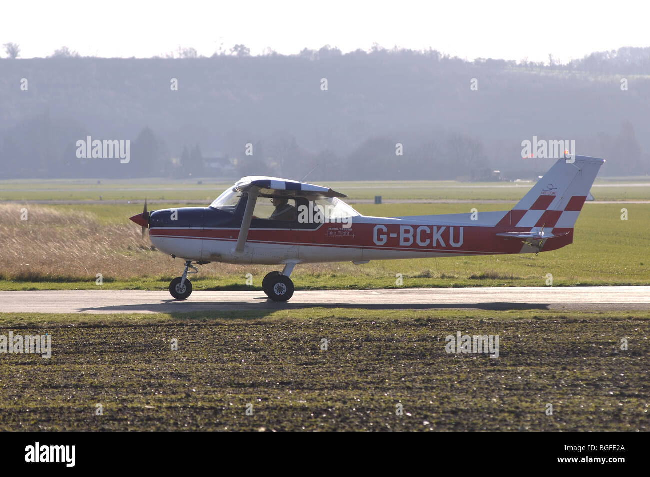 Cessna FRA 150L aircraft taxiing at Wellesbourne Airfield, Warwickshire, UK Stock Photo