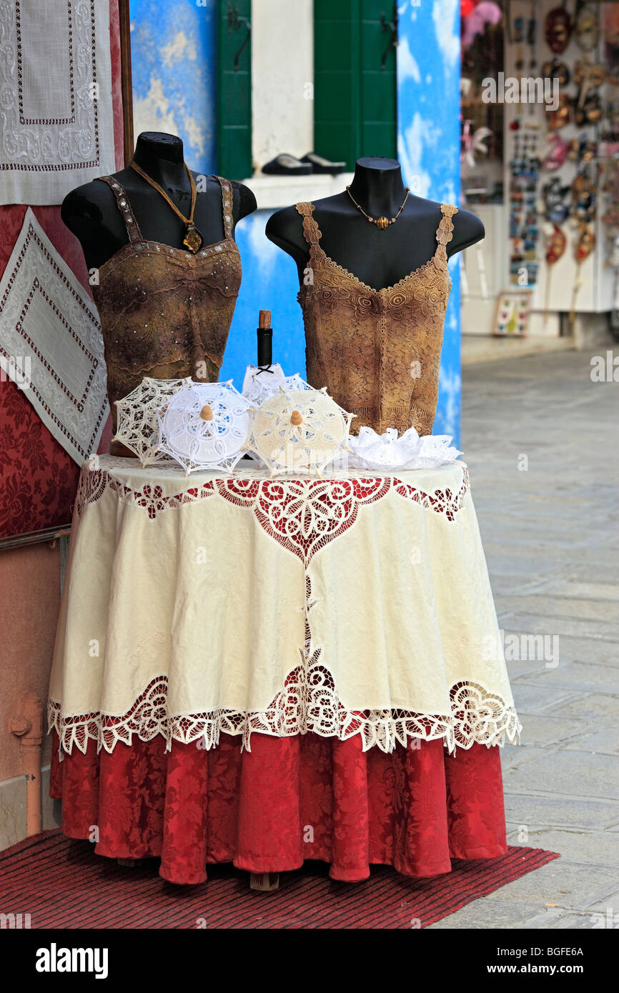 Shop with laces, Burano, Venice, Veneto, Italy Stock Photo