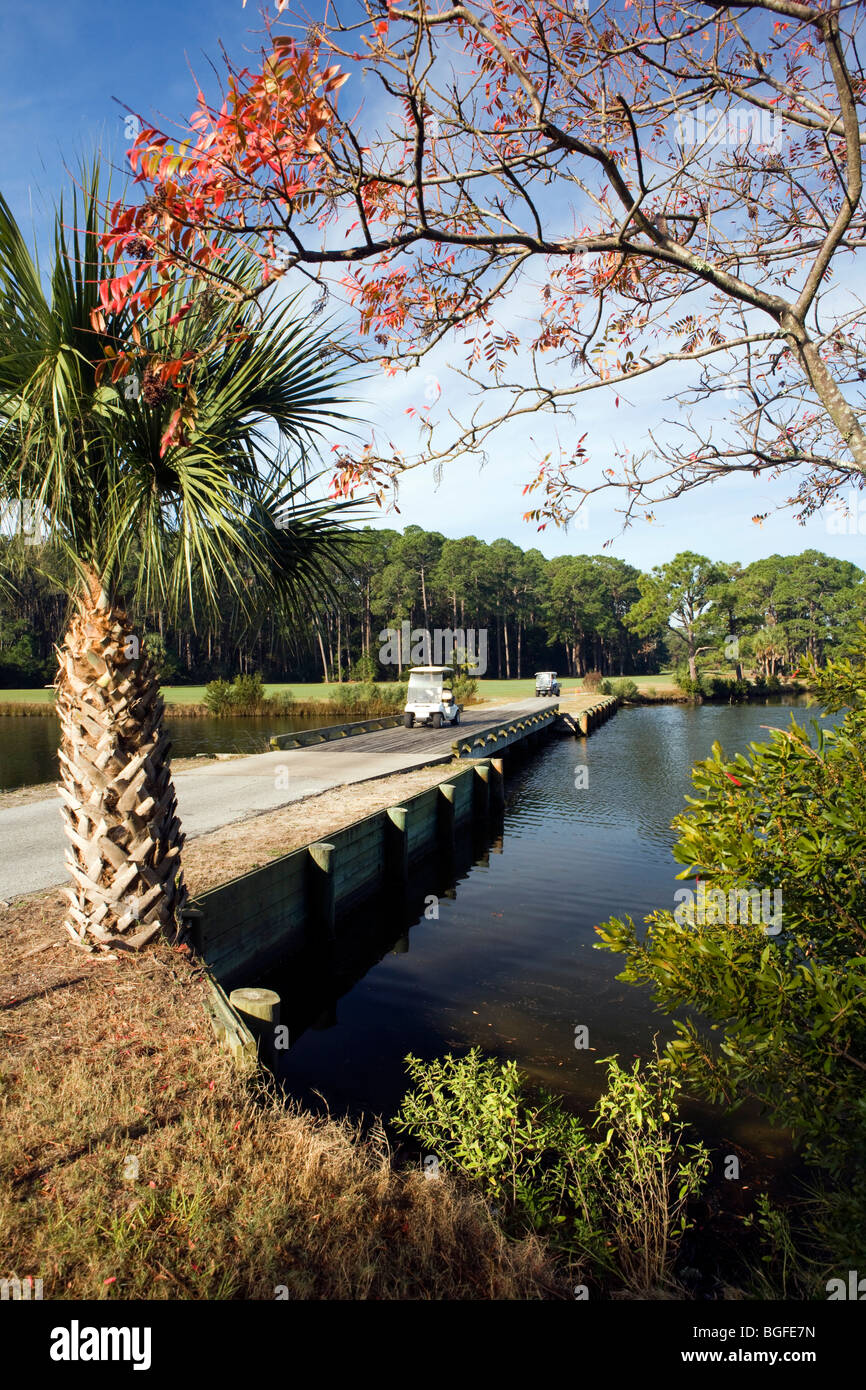 Driving golf cart on bridge over lake Jekyll Island, USA Stock Photo Alamy
