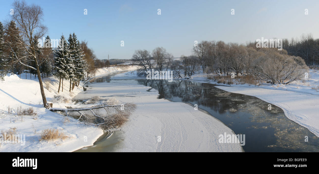 View of Moscow river near Mozhaisk at winter (Russia) Stock Photo