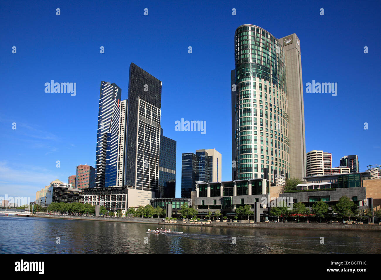 Crown Towers Casino and Entertainment Building and Eureka Building Southbank River Yarra Melbourne Victoria Australia Stock Photo