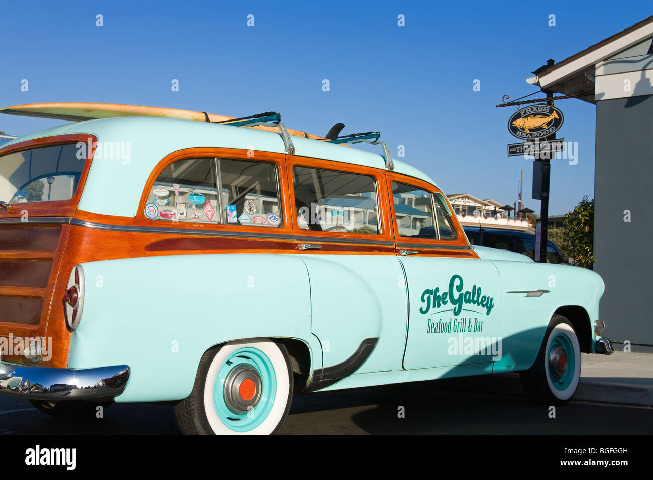Old 'Woodie' Car,Embarcadero,City of Morro Bay,San Luis Obispo County,California,USA Stock Photo