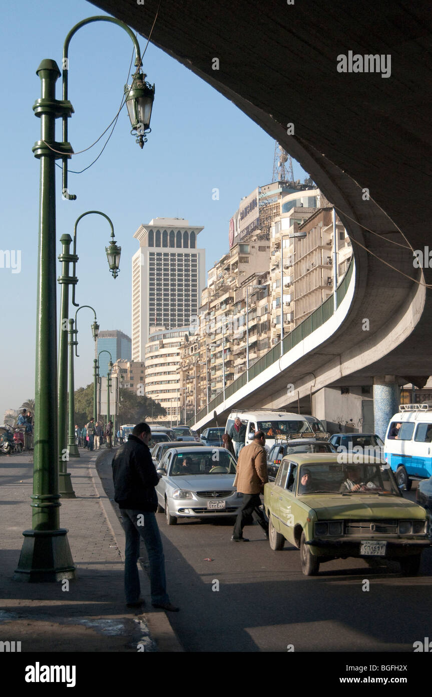 Traffic along the Nile in Cairo, Egypt, Africa Stock Photo