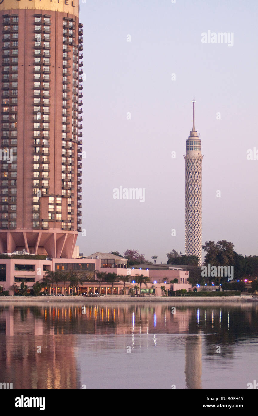 Cairo Tower and the Nile River in Cairo, Egypt, Africa Stock Photo