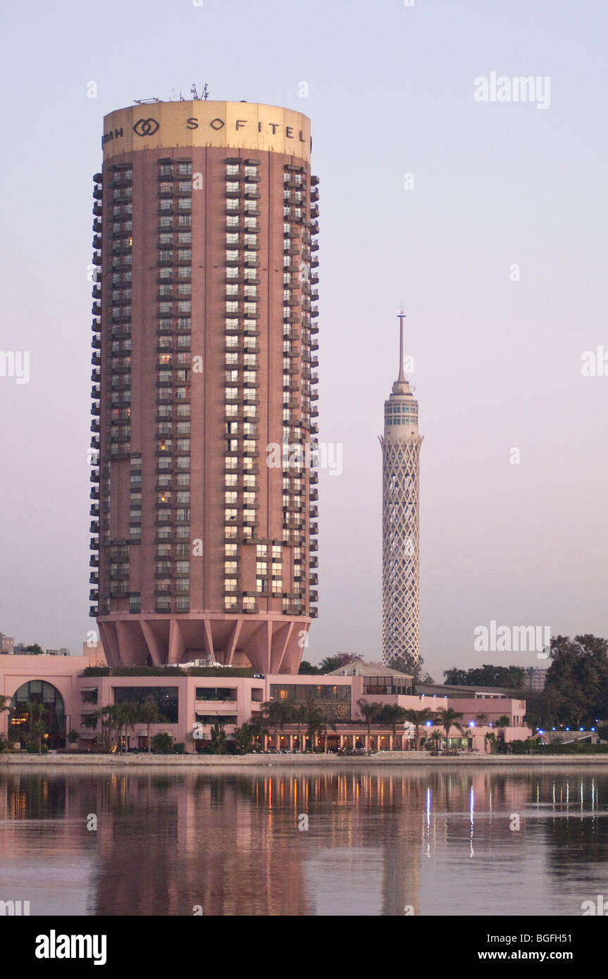 Cairo Tower and the Nile River in Cairo, Egypt, Africa Stock Photo