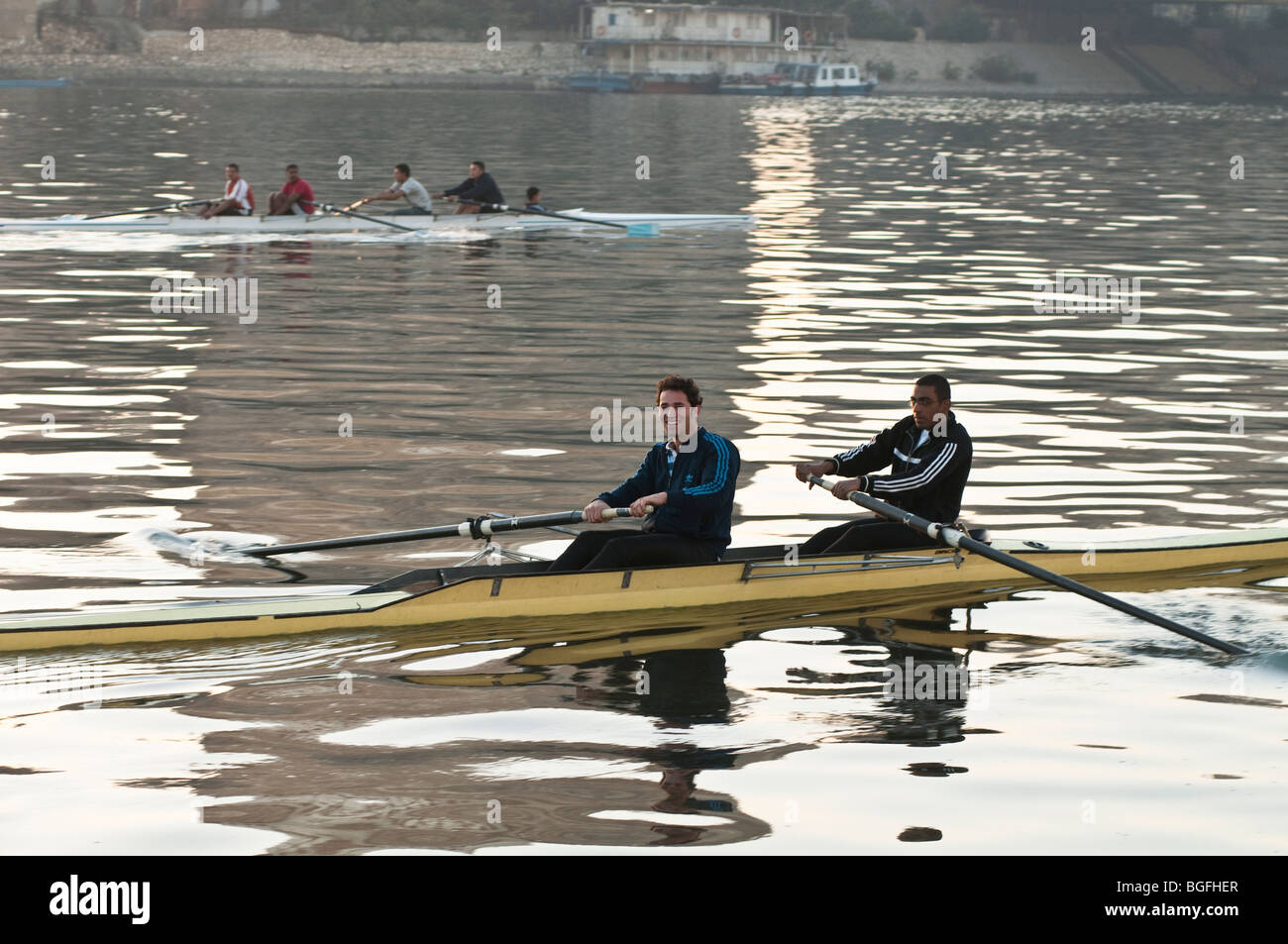 Rowing on the Nile River in Cairo, Egypt, Africa. Stock Photo