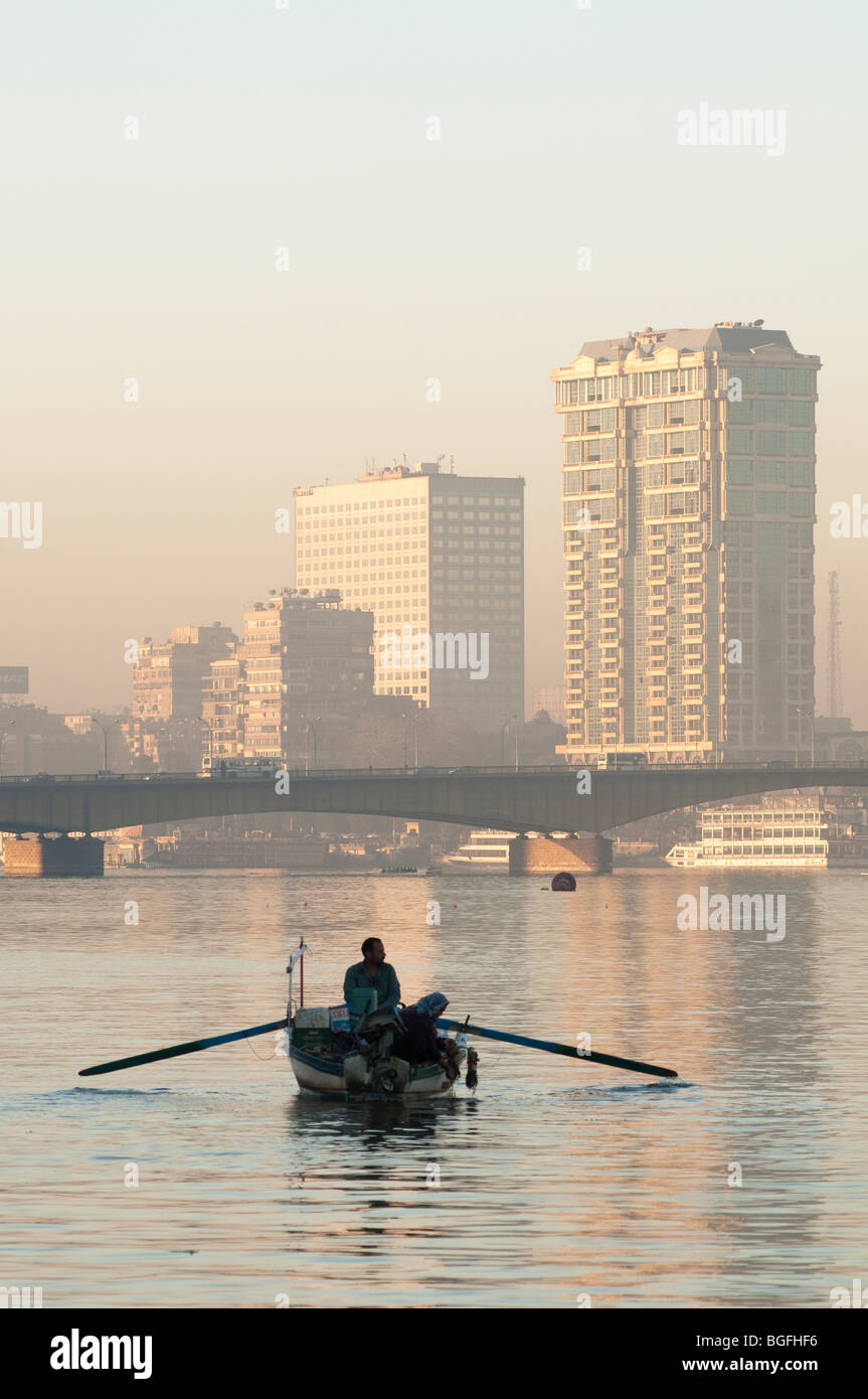 Rowing on the Nile River in Cairo, Egypt, Africa. Stock Photo