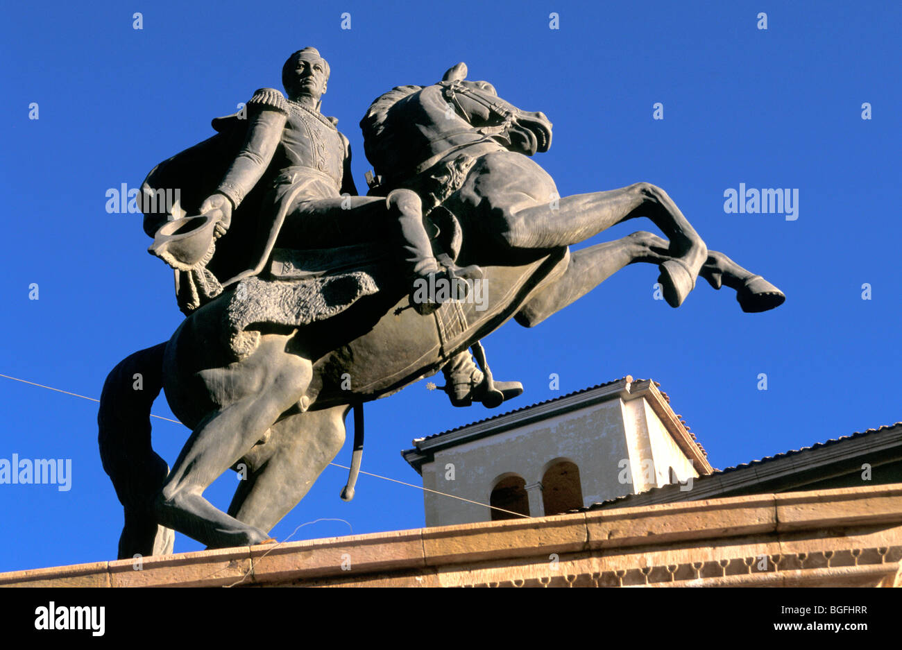 Statue of Simon Bolivar. Simon Bolivar square. Potosi. Bolivia Stock Photo