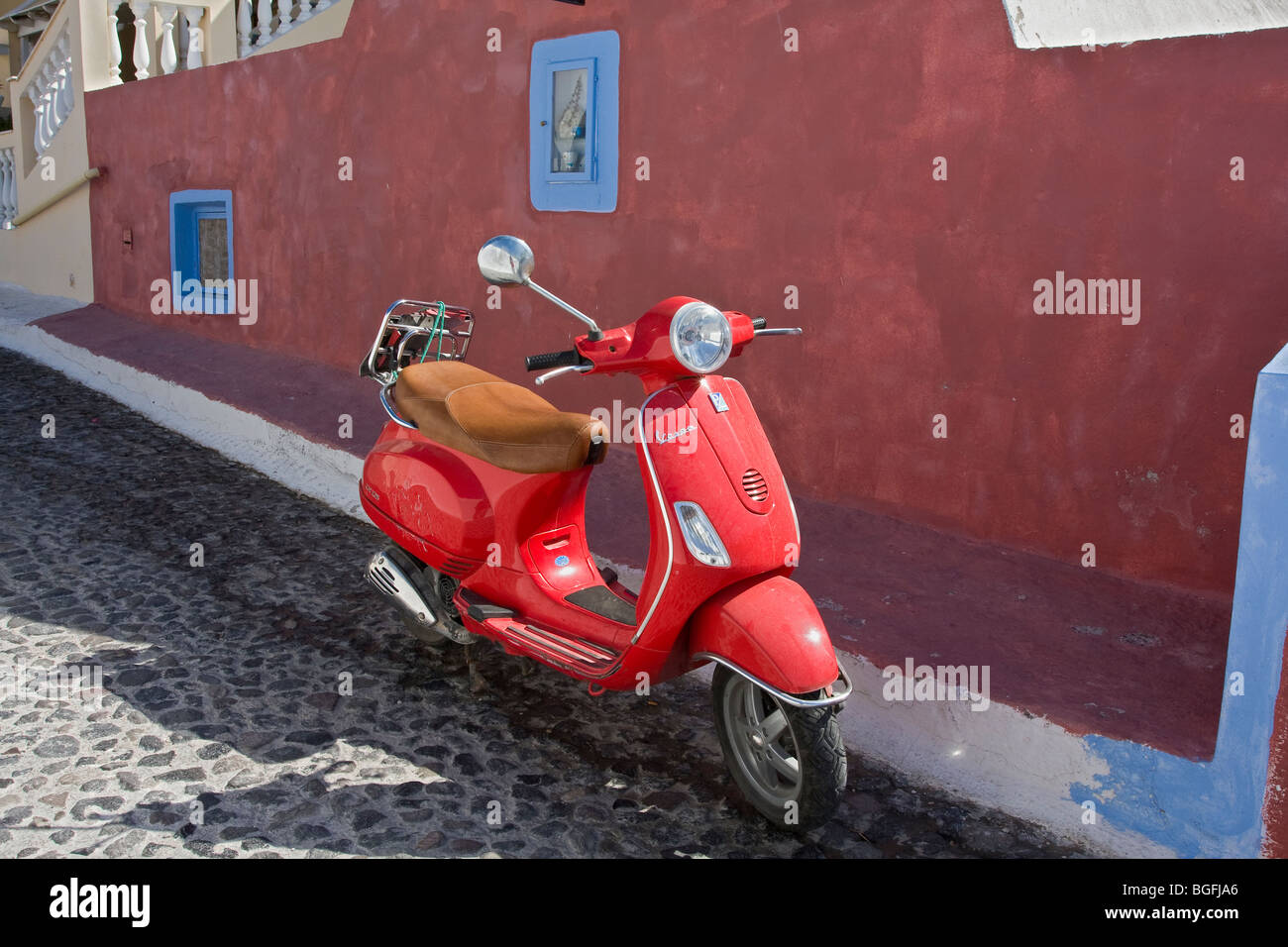 Red Scooter, Fira Village, Santorini, Greece Stock Photo Alamy