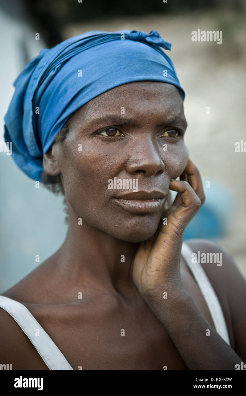 Portrait of a woman in Gonaives, Artibonite Department, Haiti Stock Photo