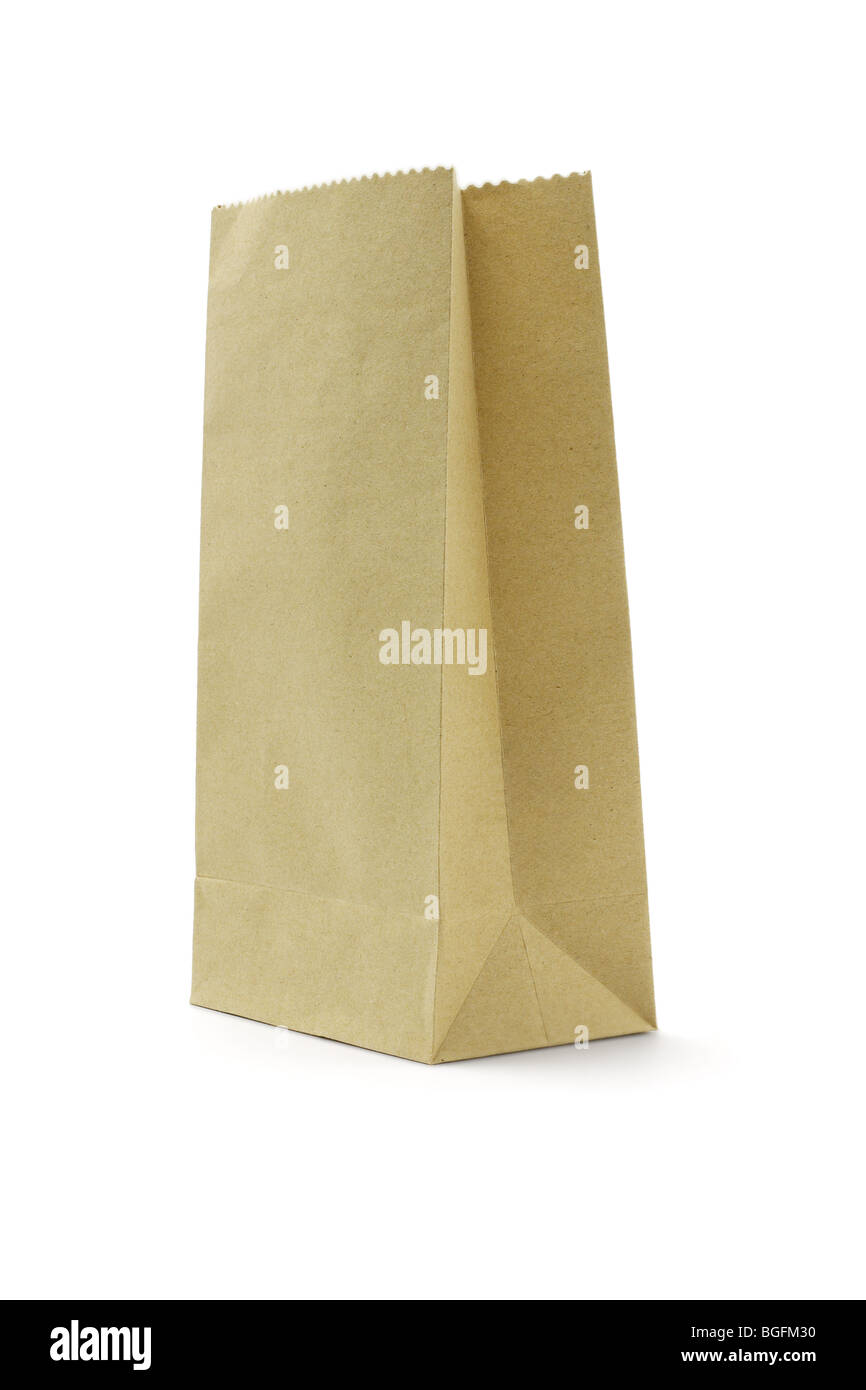 Brown disposable paper bag on white background Stock Photo