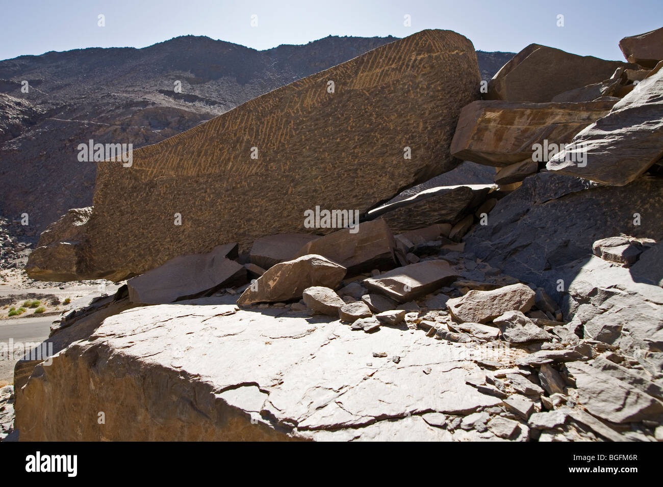 Unfinished sarcophagus abandoned in the Schist  quarries at Wadi Hammamat, Red Sea Hills of Egypt. Stock Photo