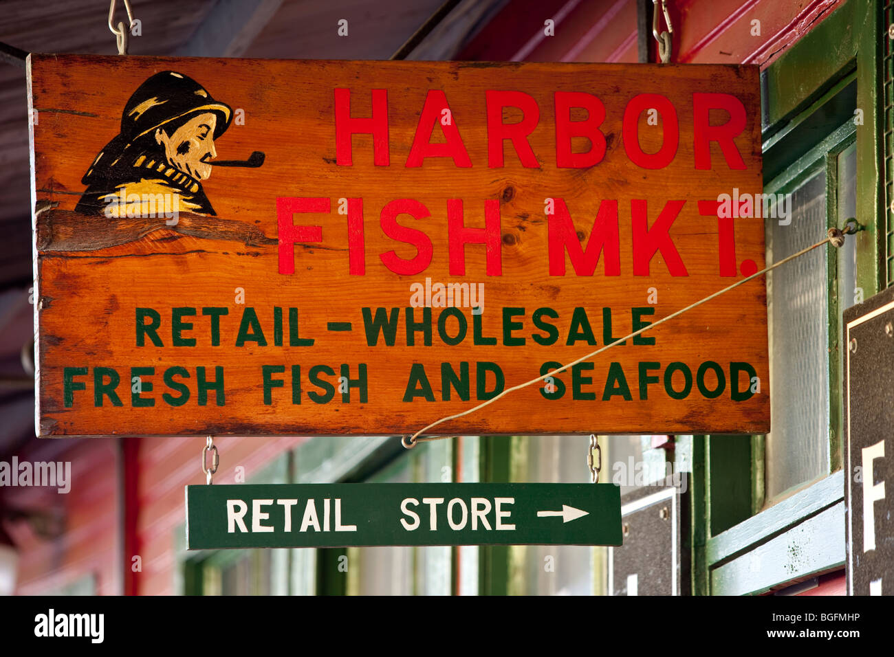 Fish for sale - sign along wharf in Portland Maine USA Stock Photo