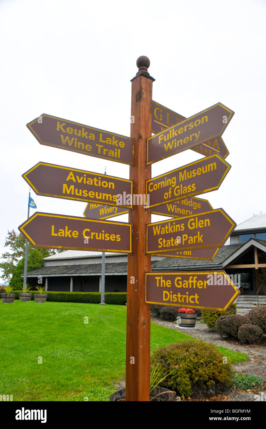 Sign Markers for Finger Lake Region New York Destinations Stock Photo