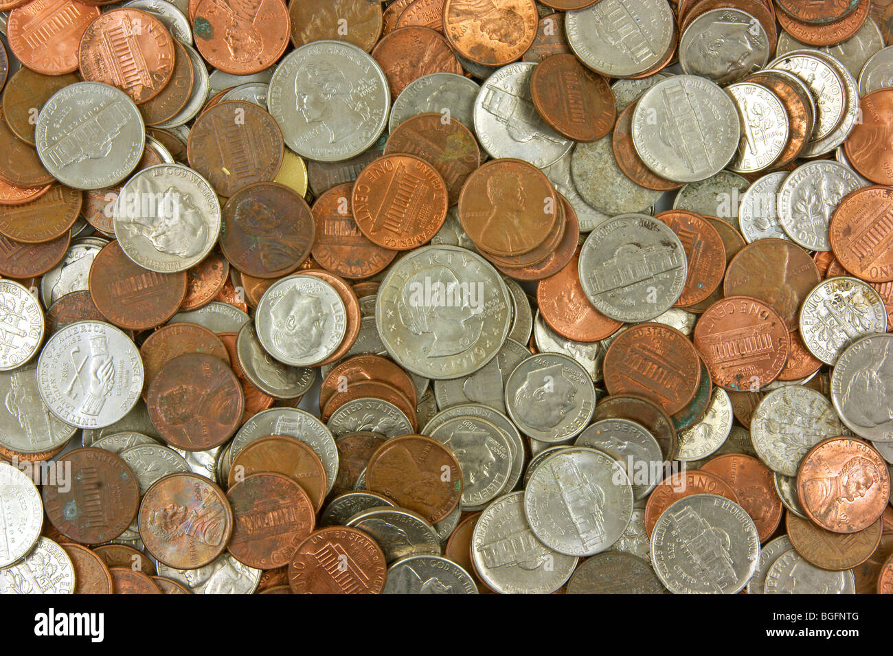 Assorted used coins Stock Photo Alamy