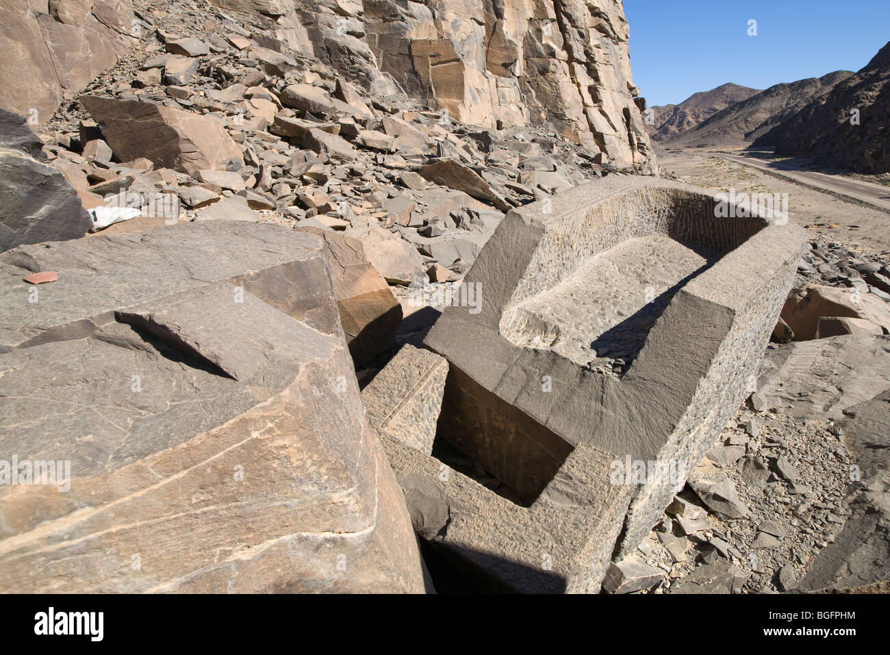 Unfinished sarcophagus abandoned in the Schist quarries at Wadi