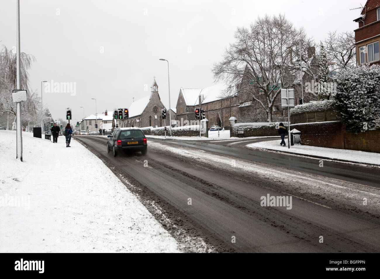 Exeter in snow. Heavitree Road Stock Photo Alamy