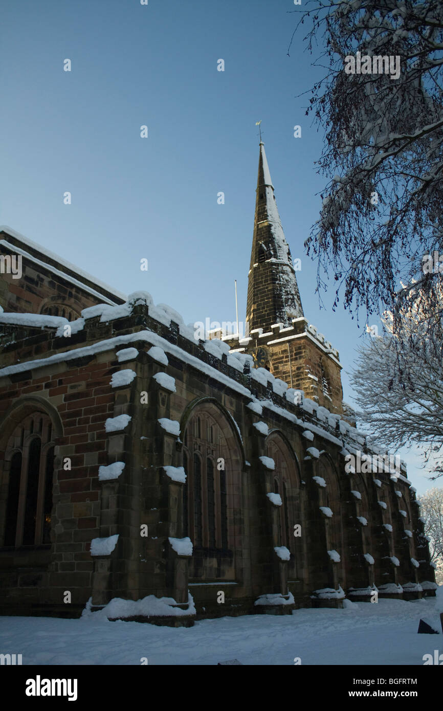 Winwick Church in the Snow Stock Photo