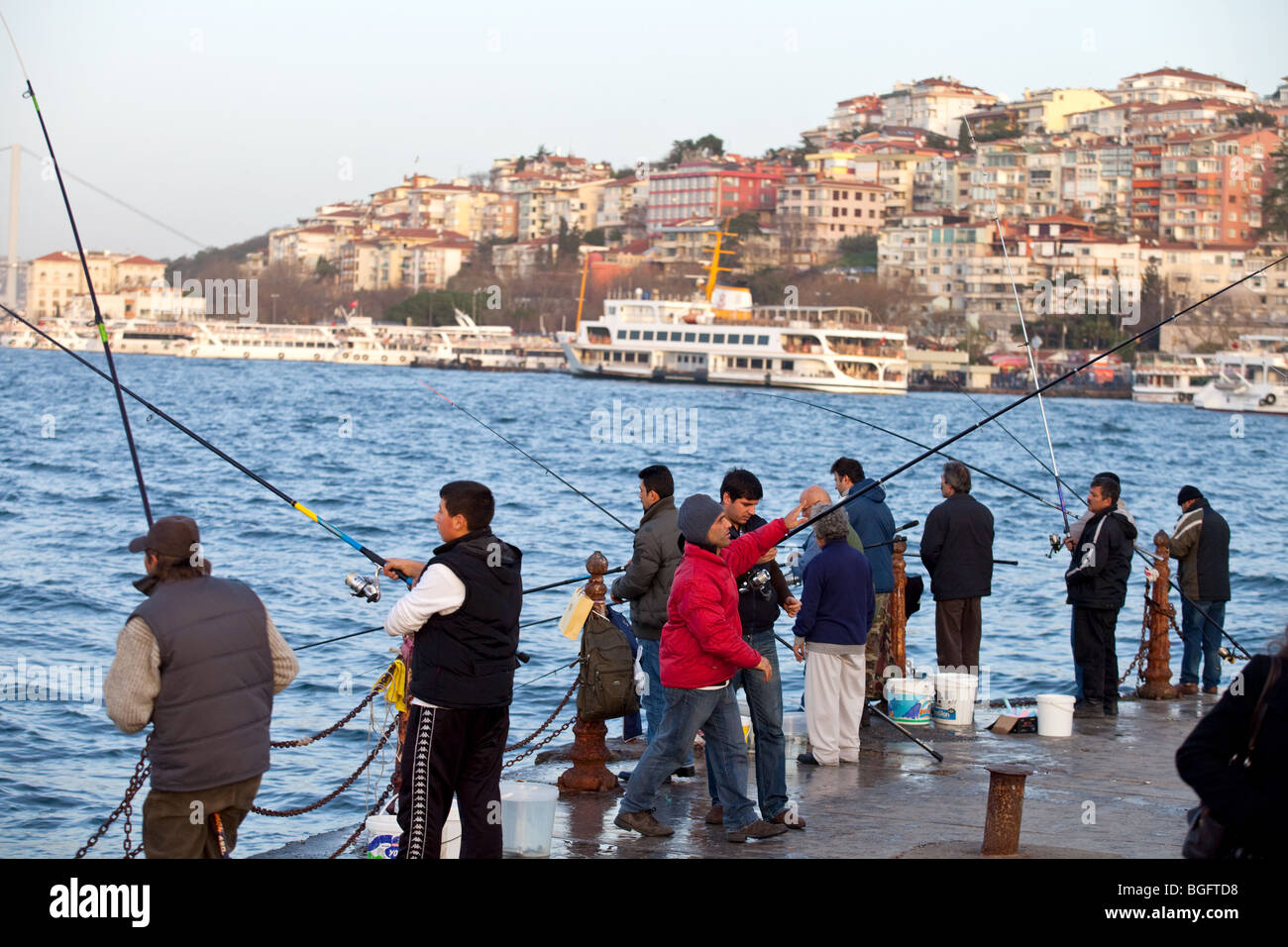 Fishing in Bosporus , Uskudar, Asian part of Istanbul Stock Photo
