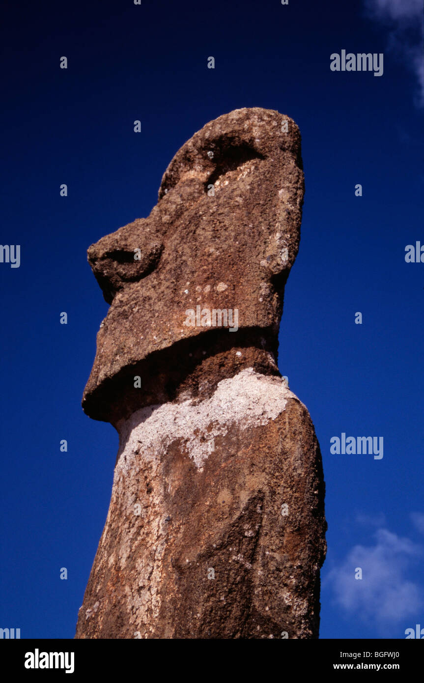 Side view of a statue Moai on Easter Island, Chili Stock Photo
