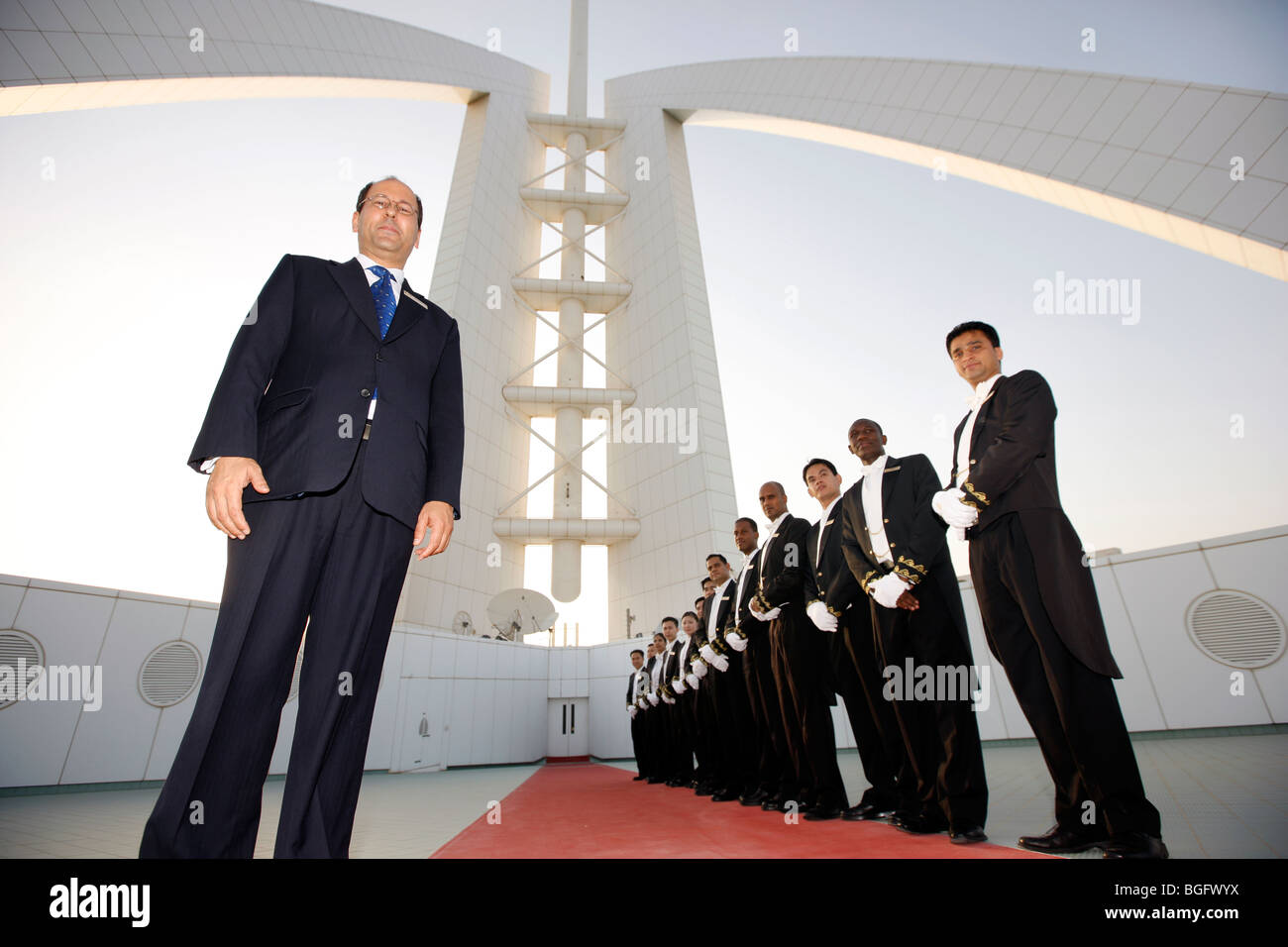attendants on the roof of the deluxe hotel Burj Al Arab, Dubai, united Arabian emirates. Stock Photo