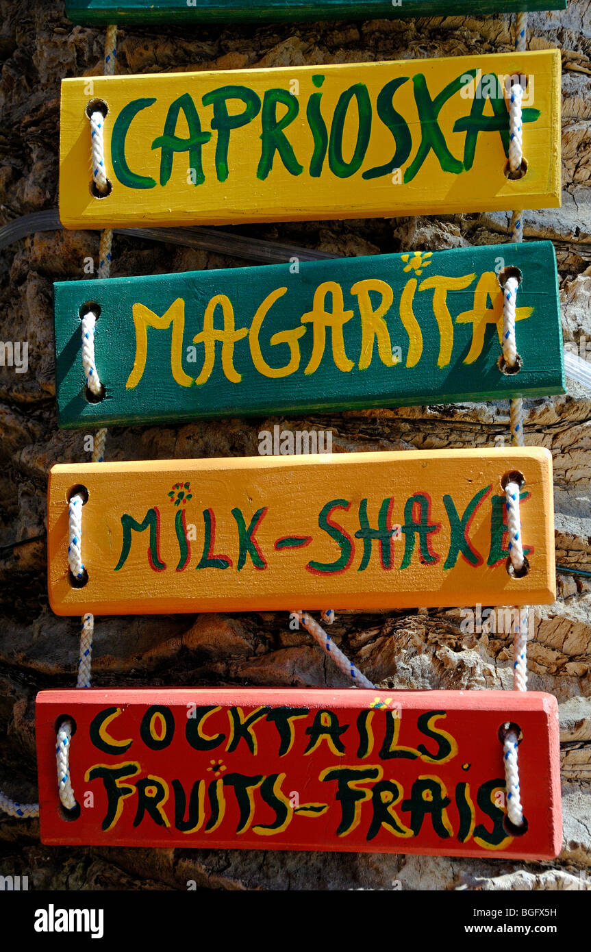 Cocktails Advert (Milk Shake Margarita etc) Port Cros National Park, Village & Port, Port-Cros Island, Île d'Hyères, France Stock Photo