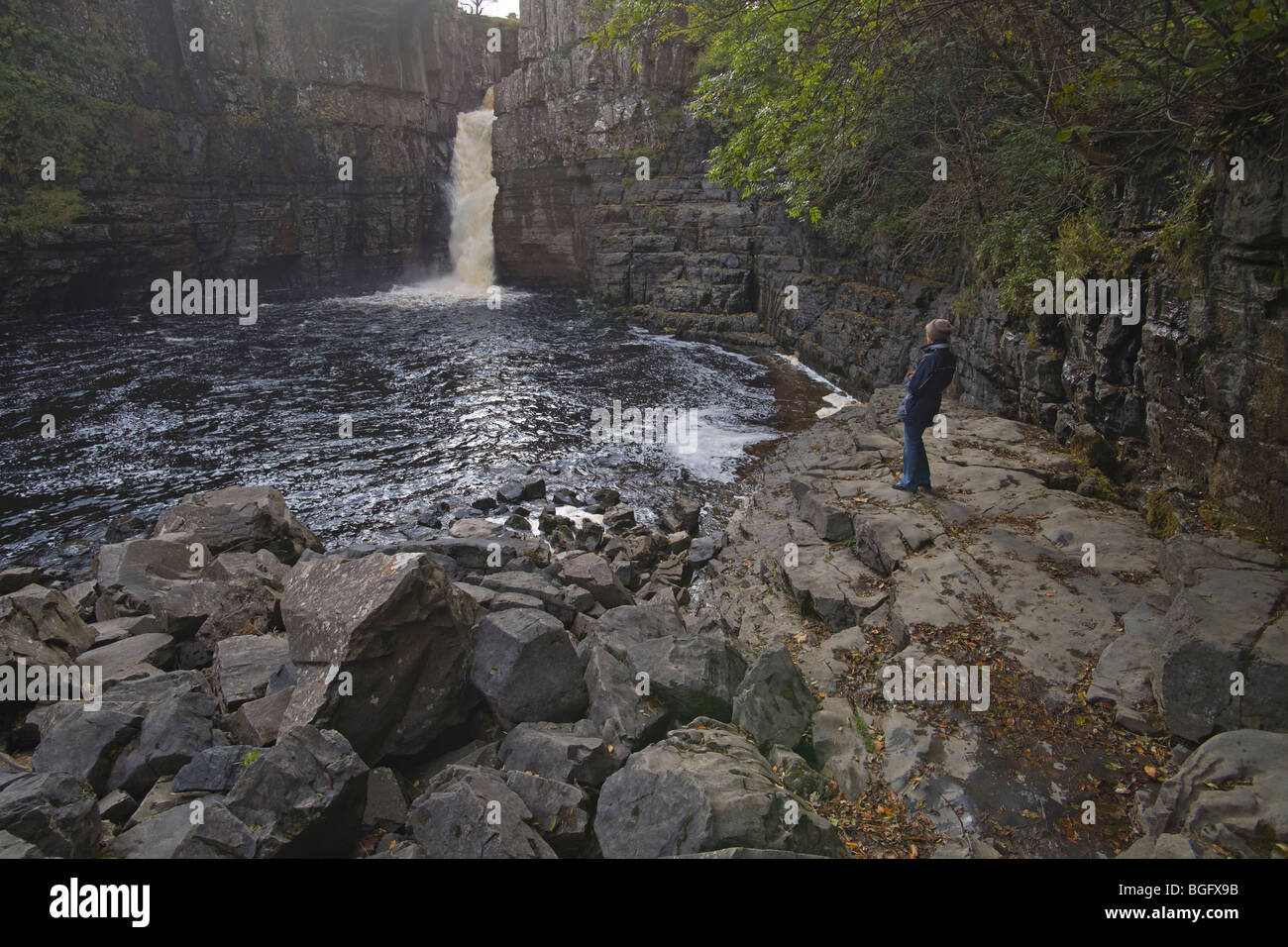 High Force waterfall, Upper Teesdale, Northern Penines, England, October, 2009 Stock Photo