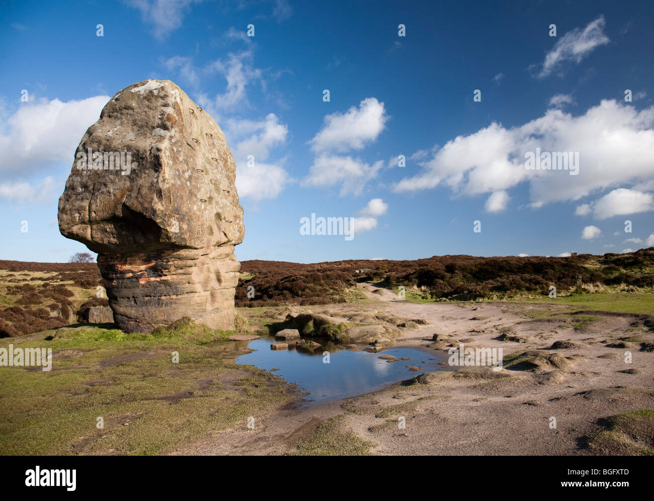 The Cork Stone on Stanton Moor between Birchover and Rowsley in the Derbyshire Peak District, UK Stock Photo