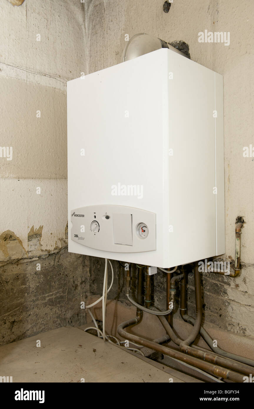 Gas combination boiler. Newly installed Stock Photo Alamy