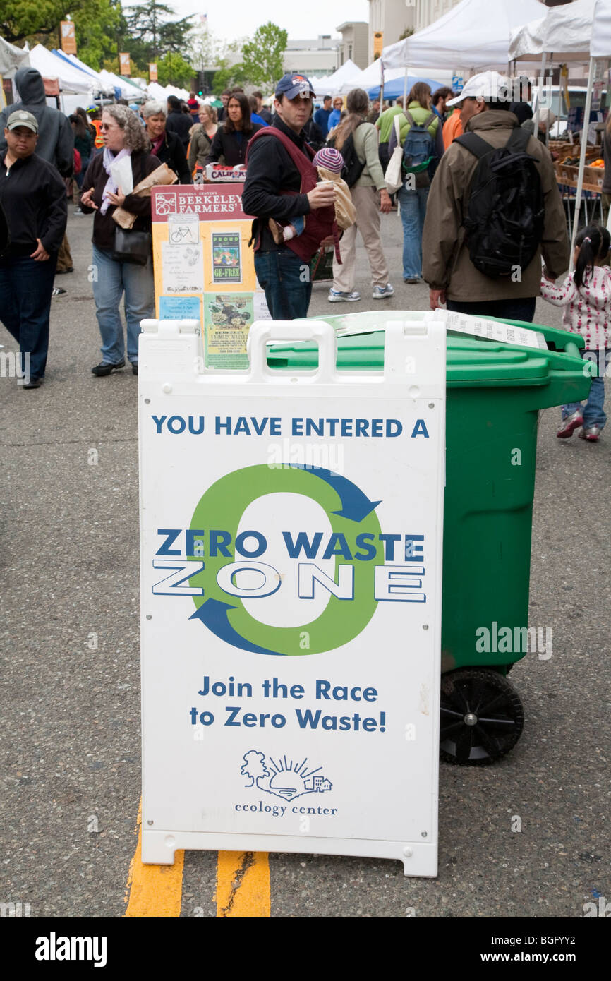 Zero Waste Zone Sign at Ecology Center's Berkeley Farmers' Market. Stock Photo